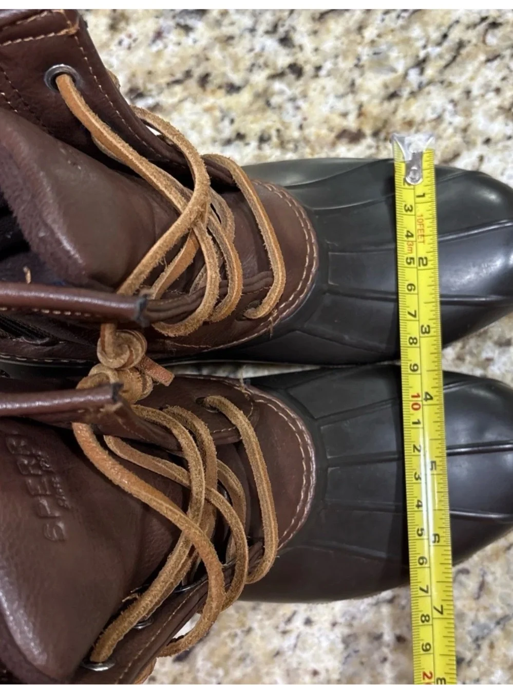 Sperry Two-Tone Chocolate Brown and Tan Duck Boots. Girls size 3M